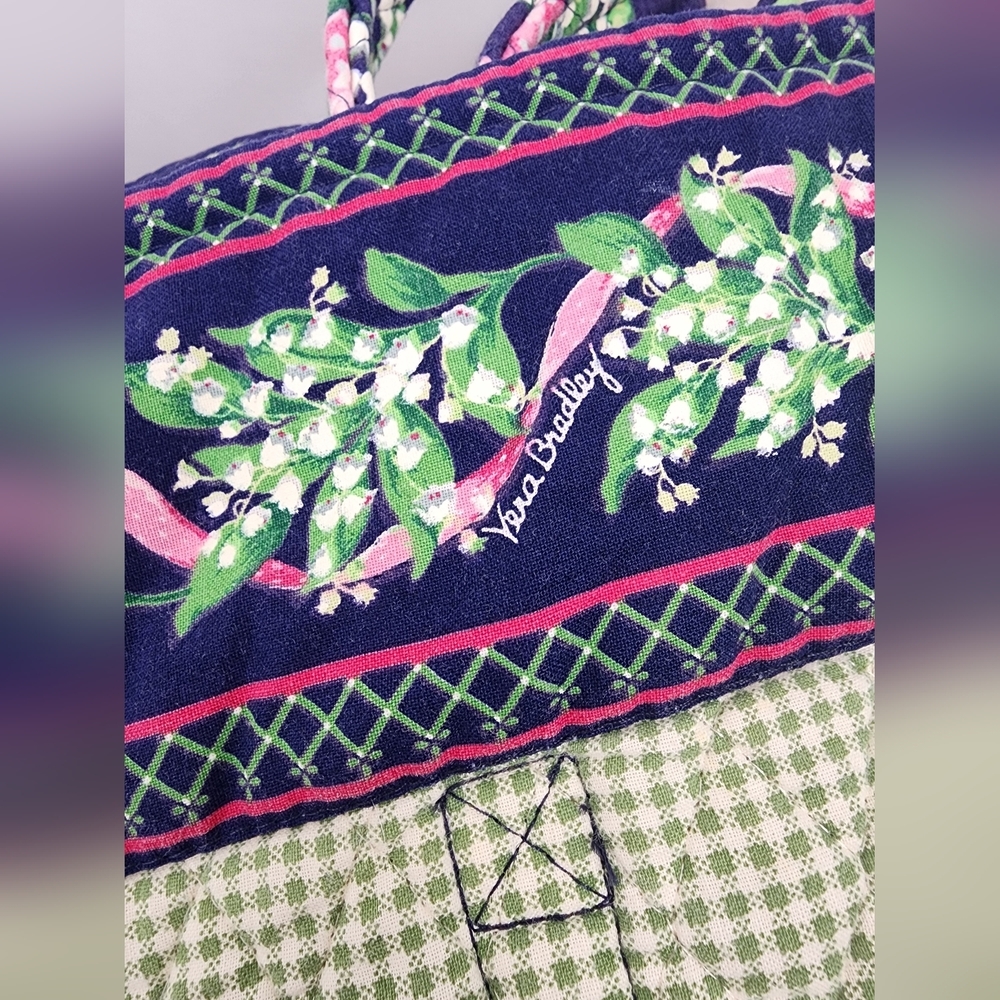 1999 Vintage Retired Vera Bradley Return to Happiness Navy Pink Bows Large Tote - Picture 9 of 16